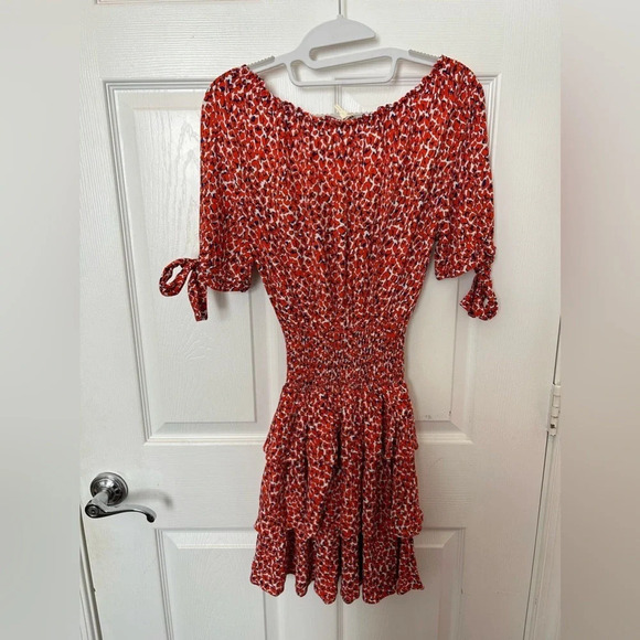 Maje Rafia Leopard Print Smocked Crepe Mini Dress - Picture 5 of 7